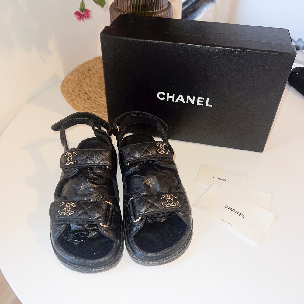 CHANEL Grained Calfskin Velcro Dad Sandals size IT 38  US  US size  7.5 \ 8 \ 9